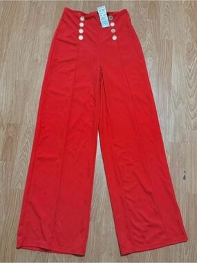Michel High-Waist Wide-Leg Sailor Red Pants